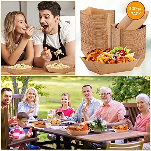 Zhehao 300 Pack Nacho Hot Dog Trays Disposable Kraft Paper Food Tray Food Serving Boat Paper Boat Brown Greaseproof for Camping Picnic Carnival Party, Holds Snack(2 lb) - Image 6