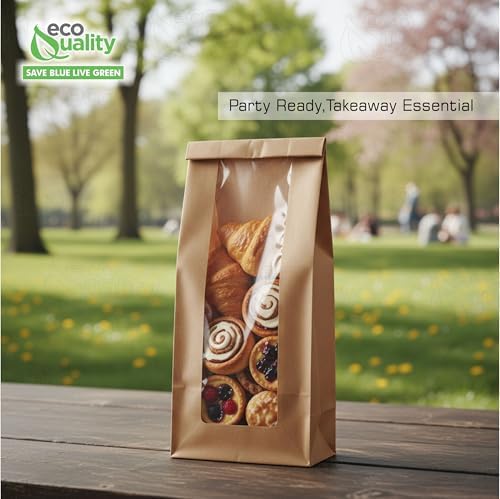 Bakery Bag with Window For Cookies or Pastries - 8.7 x 4.7 x 2 inches Brown Kraft Paper - Pastry Bagel - Sandwich - Trail Mix Bags (2000) - Image 4