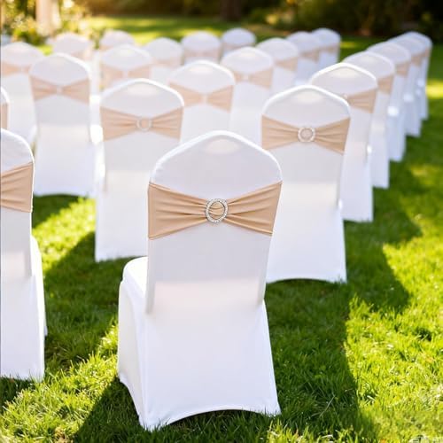 100 Pack Nude Chair Sashes with Buckle Slider for Events Decor, Khaki Chair Sashes for Wedding, Party, Birthday, Meeting, Folding Chairs Decor - Image 2