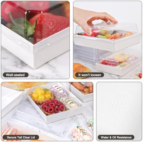7x5 Inches Charcuterie Boxes with Clear Lids, 80 Pack Disposable Take Out Food Containers, Large Paper Bakery Cake Boxes for Strawberries, Cookies Cupcakes (White) - Image 6