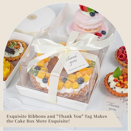 7 x 7 x 4 Inches Paper Cake Boxes with Clear Lids, 50 Pack White Large Charcuterie Square Food Containers, Valentine's Day Disposable Bakery Boxes for 4-6 Inch Bundt Cake, Pie, Dessert - Image 4