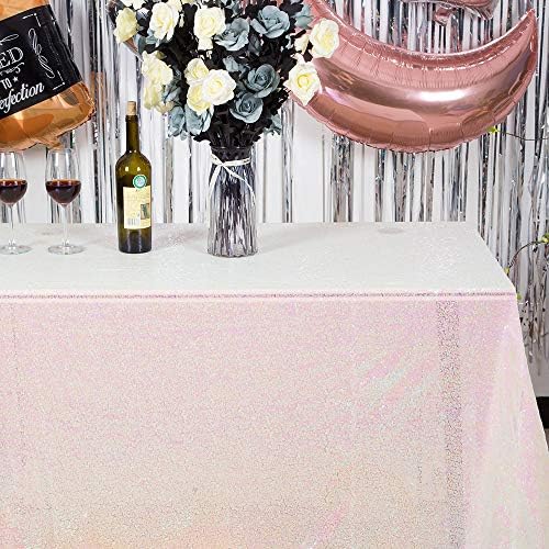 JYFLZQ Iridescent White Sequin Tablecloth 50x80 Inch Rectangle - Image 3