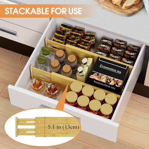 Bamboo Drawer Dividers, Adjustable Drawer Organizers, Fits 17.6–21" Drawers | 2.5" High, 4 Pack Expandable Drawer Separators for Kitchen, Nursery, Dressers & Office Storage, Natural - Image 4