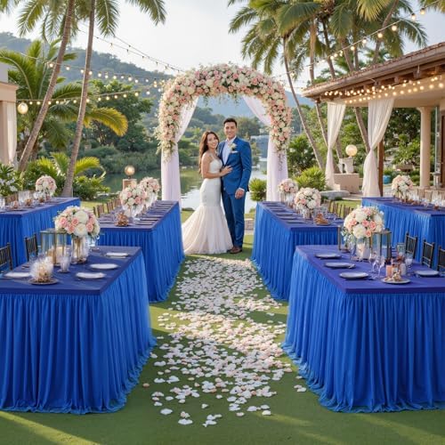Royal Blue Table Cloths for Parties Tulle Table Skirts Rectangle Tables 8ft Fitted Spandex Table Covers Stretch Elastic Banquet Wedding Baby Shower Birthday Party Table Cloths 8 Foot Rectangle - Image 3