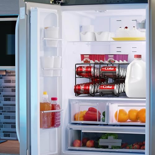 Sorbus Soda Can Dispenser Rack for Fridge, Holds 12 Cans (1 Pack, Black) | Dispensing organizer keeps standard 12-ounce drinks accessible in refrigerator and pantry cabinets for easy restocking. - Image 3