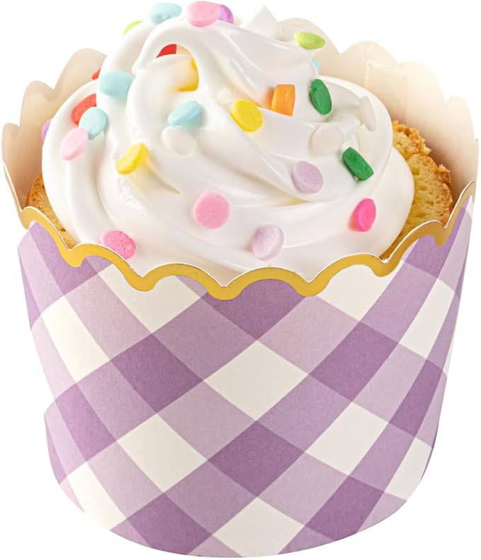 Panificio 4.5 Ounce Baking Cups, 500 Disposable Paper Baking Cups - Greaseproof, Oven-Ready, Purple Paper Muffin Liners, Microwavable, Gold Rimmed Design - Restaurantware by Restaurantware