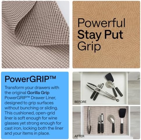 GORILLA GRIP powerGRIP Drawer Shelf and Cabinet Liner, 12" x20', Beige - Image 3
