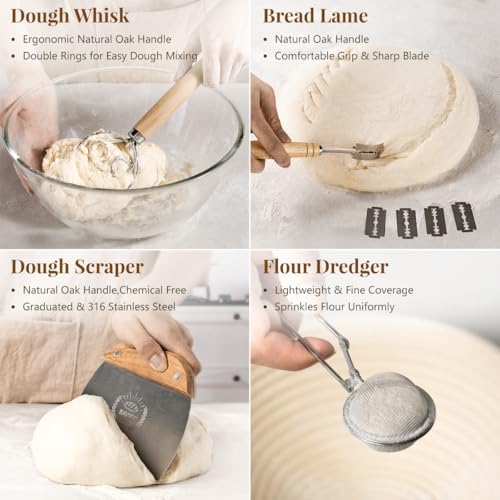 BAVIFY Sourdough Starter Kit, Banneton Bread Proofing Baskets Set | Complete Sourdough Bread Baking Supplies, Beginner Friendly, 9 in Round and 10 in Oval Rattan Banneton & 24 oz Starter Jar - Image 4