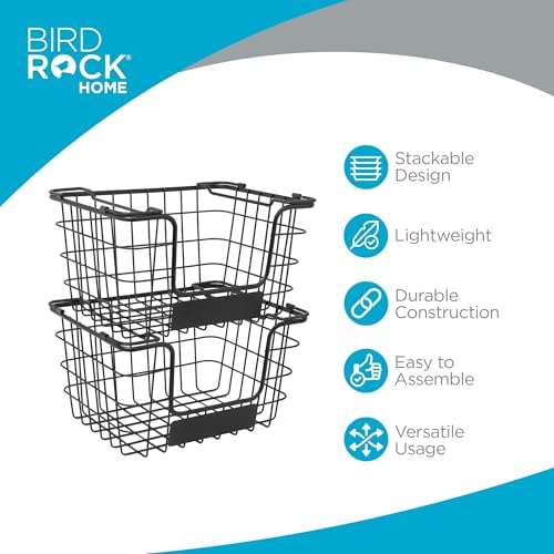BirdRock Home Stacking Wire Market Baskets with Chalk Label | Set of 2 | Fruit Vegetable Produce Metal Storage Bin for Kitchen Counter | Black - Image 4