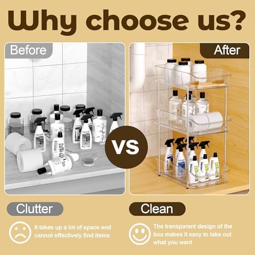 incostar 3 Tier Under Sink Organizer and Storage - Multi-Purpose Stackable Pantry Organizer with Pull-Out Clear Bins and Movable Dividers for Kitchen and Bathroom Cabinet - Image 5