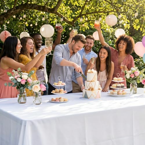 8 Pack White Rectangular Table Cloth 90 x 156 Inch for 8 Foot Table - Image 3