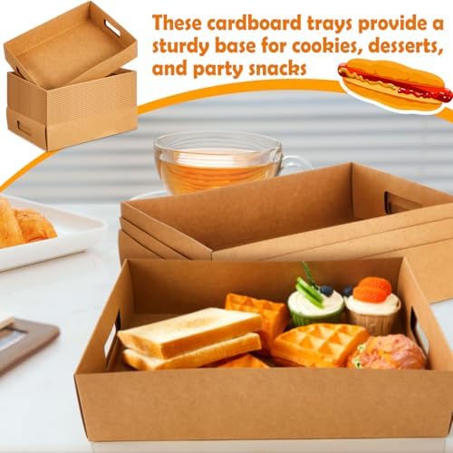 LemonRoad 50 Pack Cardboard Disposable Food Trays, Brown, 13" X 9" X 3" - Image 3