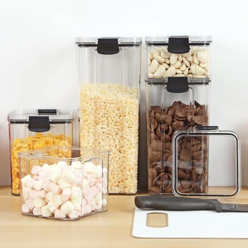 Taylor & Brown 5pc Clear Airtight Pantry & Kitchen Storage Containers | 5 Square Plastic Food Container Set with Lids | Stackable | with Locking Clips | BPA-Free | 460ml, 700ml, 950ml, 1.3L & 1.8L - Image 5