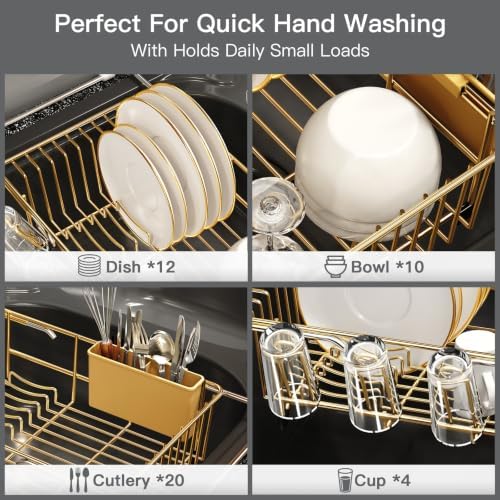 MAJALiS Gold Dish Drying Rack Over The Sink with Utensil Holder - Image 6