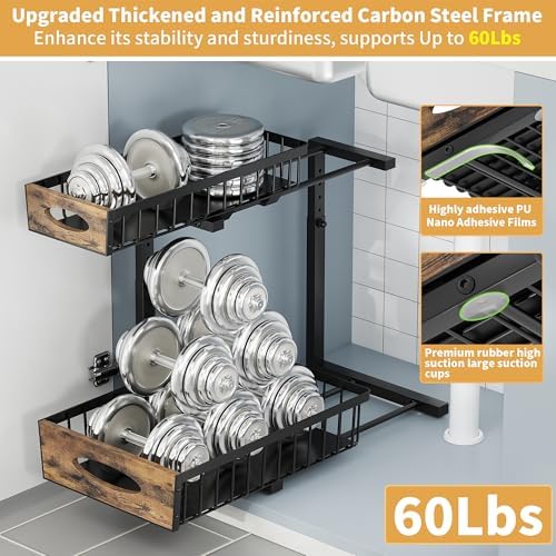 2 Pack Metal Under Sink Organizer with Sliding Drawer, Black - Image 5