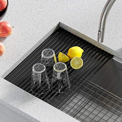 Kraus Multipurpose Workstation Sink Roll-Up Dish Drying Rack, Colander and Trivet in Light Grey, KRM-11LG - Image 2