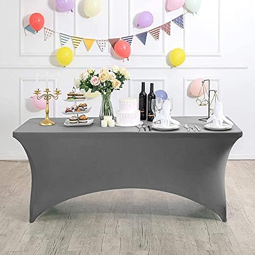 MDS® Pack of 2 Spandex Tablecloth 4FT Tight Fitted Stretch Table Cover – Washable Wrinkle-Free Reusable Elastic Patio Tablecloth for Wedding, Party, Banquet, Trade Show, Event Décor - Silver Grey - Image 2