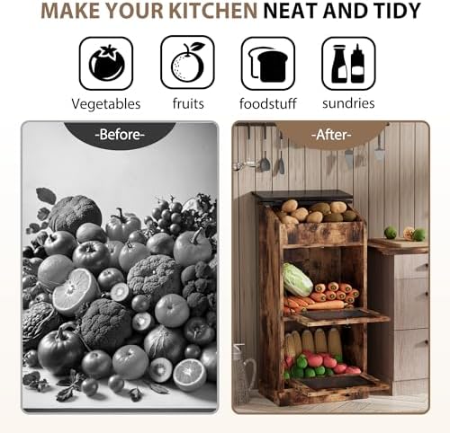 ONG Potato & Onion Storage Bin Set of 2, Wooden Double Bread Storage Bins with Lid - Image 4