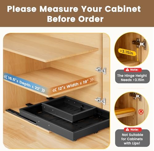 Upgrade Pull Out Cabinet Organizer, Expandable Width (11.4"-18.9") Depth (16.3"-21.7") Pull out Drawers for Cabinets with 3 Rails, No Drill Adhesive Film or Nail Slide out Drawers for Kitchen, Pantry - Image 3