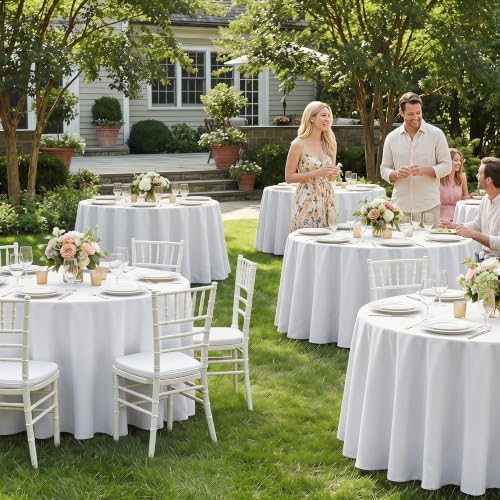 Fitable 6 Pack White Round Tablecloths - 120 Inches in Diameter - Image 2