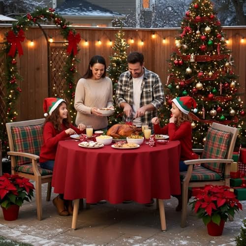 sancua Round Tablecloth 70 Inch Fits 20-58 Inch Tables, Christmas Red - Image 2