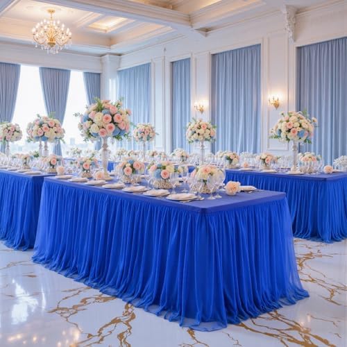 Royal Blue Tulle Tablecloth for 8 Foot Rectangular Tables 8ft Royal Blue Table Cloths Rectangle Wrinkle Free Table Cover with Skirt for Wedding Birthday Party Baby Shower Banquet Buffet Cake Cocktail - Image 6