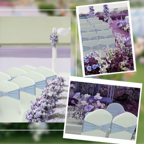 Dusty Blue Chair Sashes 60 Pack Spandex Blue Chair Sashes Bows with Heart Buckle Slider for Wedding Banquet Party Decorations - Image 7