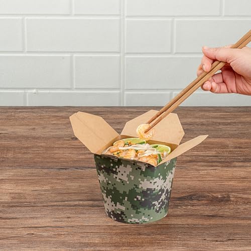 Bio Tek 4 x 3.4 x 3.7 Inch Food Containers, 50 Noodle Takeaway Boxes - Disposable, Sturdy, Camouflage Paper 26 Ounce Take Out Boxes, Round, For Hot Or Cold Foods - Restaurantware - Image 2
