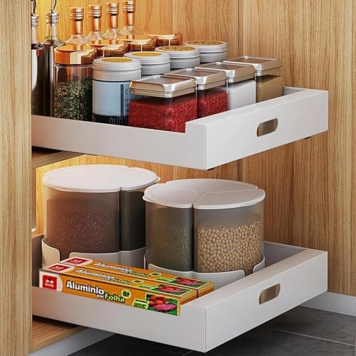 bealy 21'' Deep Cabinet Organizer Adhesive, 10'' Wide Pull Out Cabinet Organizer for Face Frame or Frameless Cabinets, Roll Out Shelves for Kitchen Cabinets, Pantry Shelves, Bathroom, 2 Pack by bealy