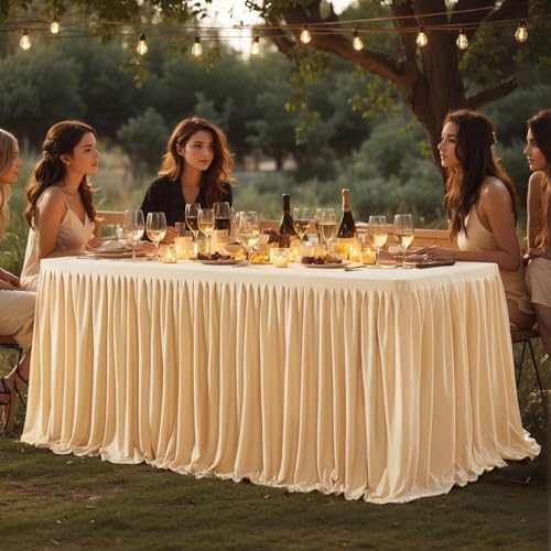 6 Pack Dark Champagne Tablecloths for Rectangle Tables 6ft, Wrinkle Resistant Champagne Table Cover Fitted Stretch Table Cloth with Pleated Ruffle Skirts for Party Banquet Dining Birthday Wedding - Image 5