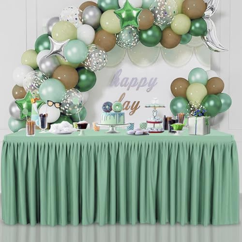 Sage Green Polyester Table Cloths for Rectangle 4 Foot Tables, 1 Pack Wrinkle Free Tablecloths Stretchy Banquet Ruffle Fitted Table Cover Desk Skirt for Parties Wedding Birthday Baby Shower - Image 4