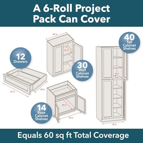EasyLiner Select Grip Shelf Liner - Easy to Install & Cut to Fit - Non Slip, Non Adhesive, Drawer Shelf & Cabinet Liner for Kitchen, Bathroom, Pantry Cupboards, 12 in x 10 ft (6 Rolls), 60 ft, Gray - Image 2