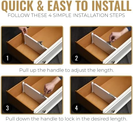 RAPTUROUS Adjustable Deep Drawer Divider – 6" Tall, Expandable 13-22", 4-Pack, Non-Slip Drawer Dividers for Clothes, Dresser, Kitchen & Office Organization (White) - Image 4