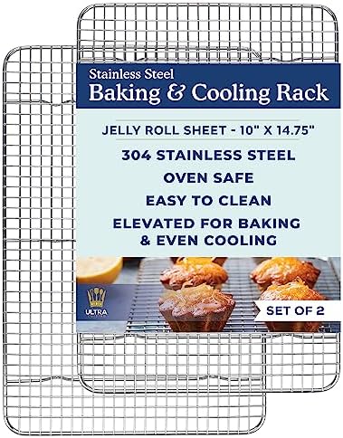 Ultra Cuisine Cooling & Baking Rack Set - Sheet Pan - 10'' x 14.7" | 100% Stainless Steel, Oven-Safe, Dishwasher-Safe, Heavy Duty Tight-Wire, Set of 2, Half Sheet Pan Cooling Racks, Easy Clean by UltraCuisine