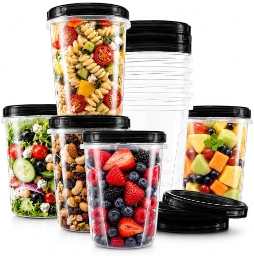 Tafura Freezer Containers, 10 Pack, 32 Oz, Leakproof BPA-Free Lids | Twist-top screw-on closures help prevent spills during storage, transport, and meal prep. by Tafura