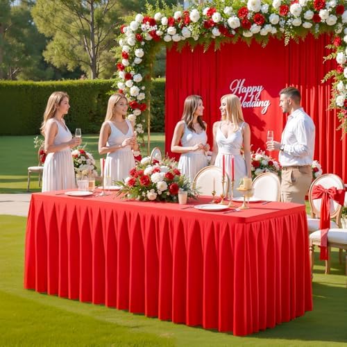 8 Pack Red Rectangle Tablecloth 8 FT Stretch Spandex Fitted Table Cloth for 8 Foot Rectangle Tables Banquet Tablecloths Wrinkle Free Table Cover Skirt Ruffle Tablecloth for Party Wedding Birthday - Image 7