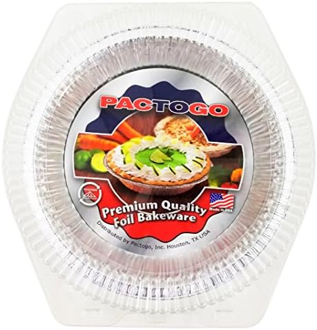 Pactogo Aluminum Foil Pie Pan (Actual Top-Out 9-5/8 Inches - Top-In 8-3/4 Inches - Vertical Depth 1-3/16 Inches) - Disposable Baking Tin Plates with Clear Plastic Hinged Containers (Pack of 100 Sets) - Image 5