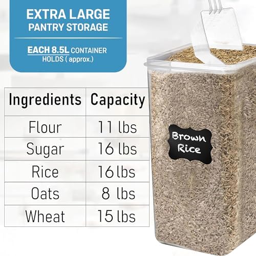 2 PC [8.5L / 287 Oz] Extra Large Airtight Food Storage Containers + 2 PC [6.5L / 220 Oz] Large Flour Sugar Storage Containers - BPA Free Plastic Containers for kitchen Essentials - Image 3
