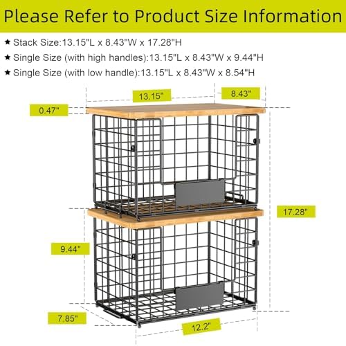 2-Pack Stackable Wire Baskets with 2 Pads & Bamboo Top, Pantry Organizer | Potato and Onion Storage Bin with Labels, Organize Produce/Fruit/Vegetable on Kitchen Counter, Cabinet or Under Sink, XL - Image 3