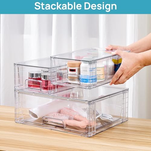 Vtopmart Clear Stackable Storage Drawers, 5 Pack Wide Storage Set - Image 4