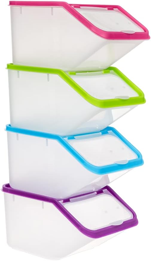 Invero® 4x Set of Kitchen Dry Food Storage Plastic Tub Containers with Scoop ideal for Pasta, Cereal, Rice, Pet Food and more - Image 2