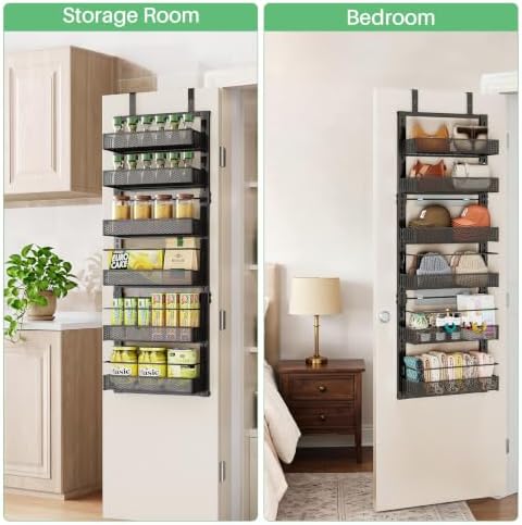 SAYZH 6 Tier Narrow Over Door Pantry Organizer,12.2"W x4.6"D x50.1"H, Black - Image 4