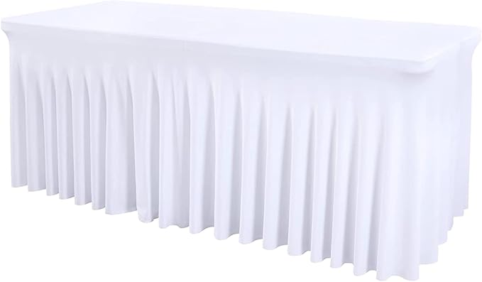 ManMengJi White Spandex Table Cover 6FT, Stretch Tablecloths with Skirts for Rectangle Tables, Wrinkle Resistant, Perfect for Weddings, Parties, Vendors by Home