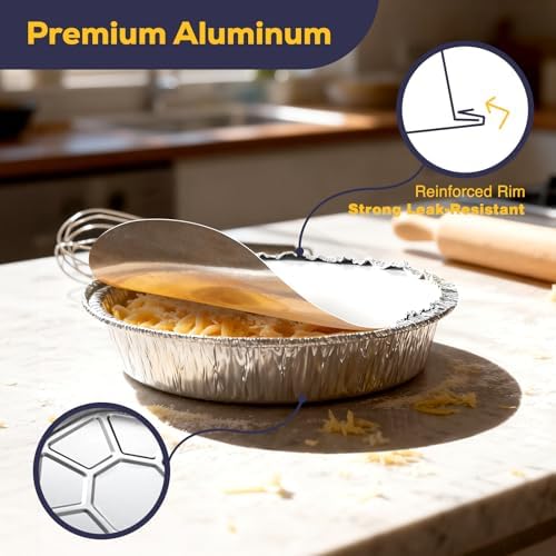 Fit Meal Prep 50 Pack 7” Round Aluminum Foil Pans with Lids, Pie Tins Disposable 7 inch with Lids, Take Out Containers, Freezer Oven Safe Aluminum Baking Pans for Storing, Cooking, Storage, Reheating - Image 3