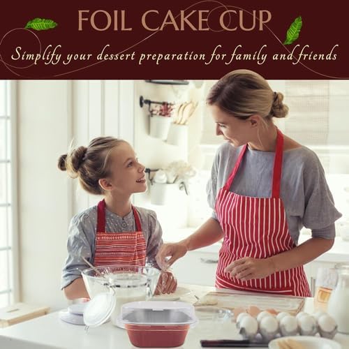 KitchenDance Disposable Foil Cake and Dessert Cup Set with Lid - 4.5 x 4.5" Square Cake Baking Pan for Hotels, Restaurants - Heavy Duty Aluminum Pan for Baking and Preparing Food, #A-24P (50, Red) - Image 4