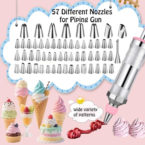 Gawren-H&E 209 PCS Cake Decorating Kit, Baking Supplies tools for beginner | Cake Decorating Supplies with Icing Dispenser Gun,Piping Bags and Tips Set,Scrapers and more-Frosting Piping Kit(Light Pink) - Image 3