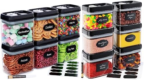 Chef's Path Airtight Food Storage Containers (12 Pack) for Kitchen & Pantry Organization - BPA Free Clear Plastic Containers with Lock Lids for Dry Snacks - Snack Containers with Labels & Marker by ChefsPath