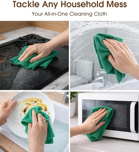 KitchLife Microfiber Cleaning Cloth Roll, 100 Pack - Tear-Away Microfiber Paper Towels, Lint-Free, Reusable, Washable for Kitchen, Car, Dishes, and Sensitive Surfaces (Forest Green) - Image 4