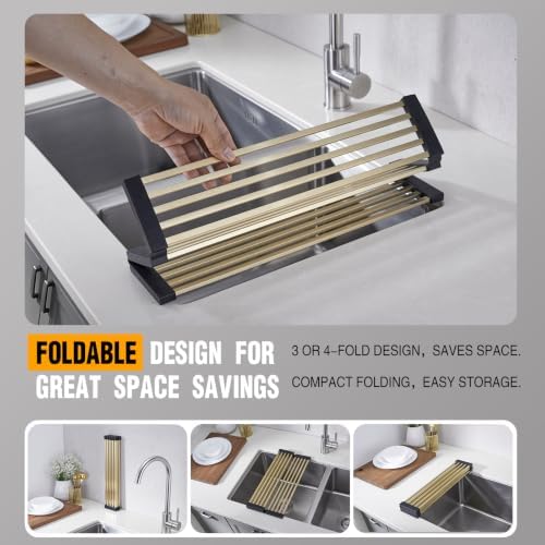Foldable Over Sink Dish Drying Rack, 304 SUS with Cuttable Silicone Edge - Image 7