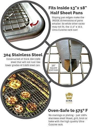 Stainless Steel Wire Cooling Rack for Baking – 3 Pack – 1 for Half Sheet Pans, 1 for Jelly Roll Pans, and 1 for Quarter Sheet Pans – Oven-safe, Heavy Duty Commercial Quality - Image 4
